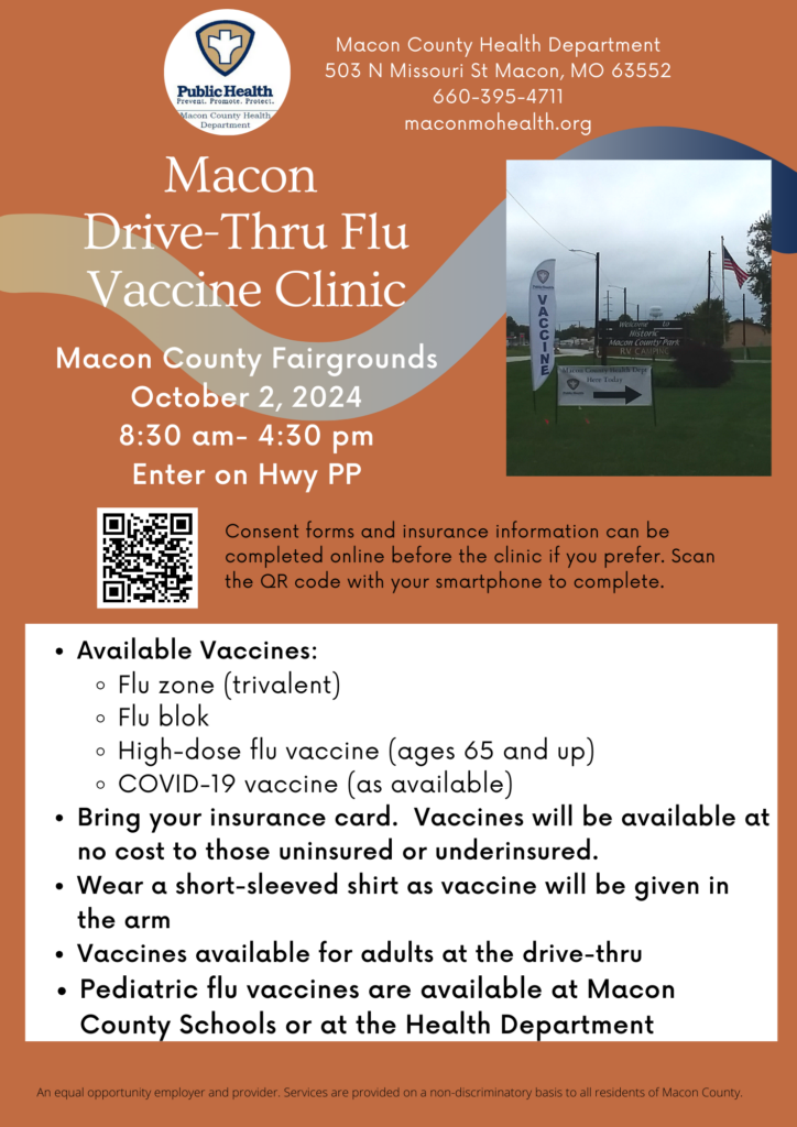 Macon Drive Thru Flu Clinic, October 2nd from 8:30AM - 4:30PM. 